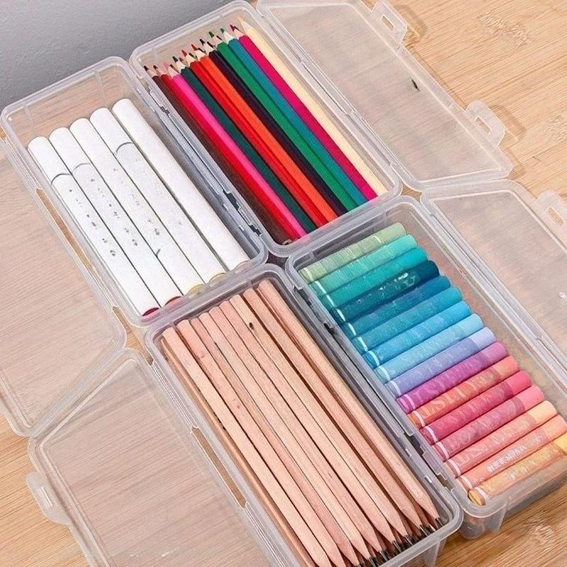 4PCS  Pencil Case Box Transparent Plastic Pencil Box For Students Without Printing Case Supplies Pencil Sundries Storage Box