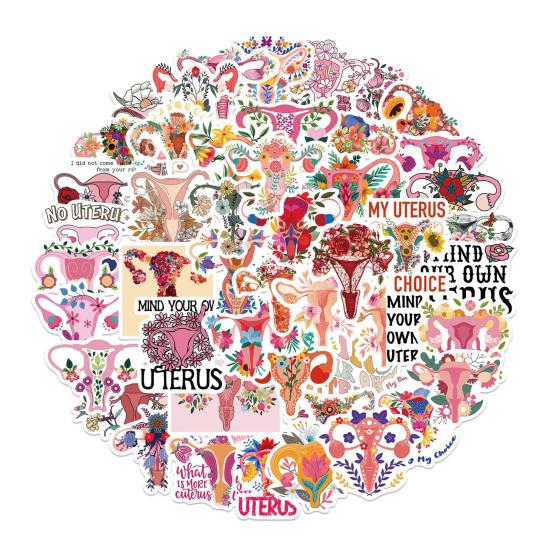 

50 шт./набор Феминизм Наклейки Мультяшная Матка Цветочные Милые Наклейки Водонепроницаемые ПВХ Клей Декоративные Разные Граффити Наклейки Бутылка для воды Ноутбук Гитара 1 Set