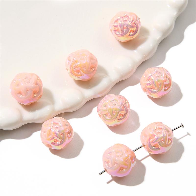 Acrylic Milk Series Small Wool Flower Ball Beads for DIY Jewelry 5 Pcs