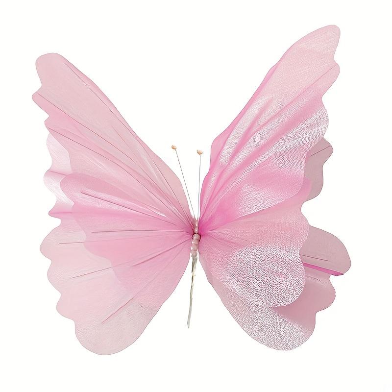 Romantische Glänzende Große 1 Stück Rosa Gaze Schmetterlingsdekoration - Verstellbare Flügel, Perfekte Blumendekoration, Schmetterlings-Partydekorationen