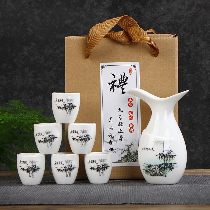Vintage Ceramic Sake Pot Set 1 Bottle 6 Cups Small Wine Cups Baijiu Cup Japanese Household Sake Pot Bar Set In Gift Box 2025 New