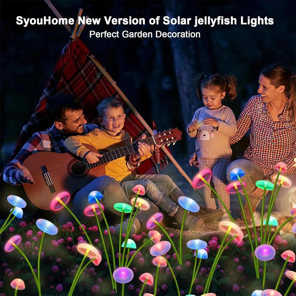 Solar Garden Lights Led Jellyfish Light Mushroom Panel For Fence Lighting Yard Outdoor Waterproof Ip65 Backyard Decoration With
