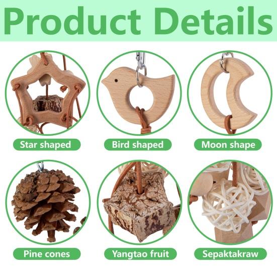 Colorful Hanging Parrot Bird Toy Training Biting Chewing Accessory Handmade Natural Wood