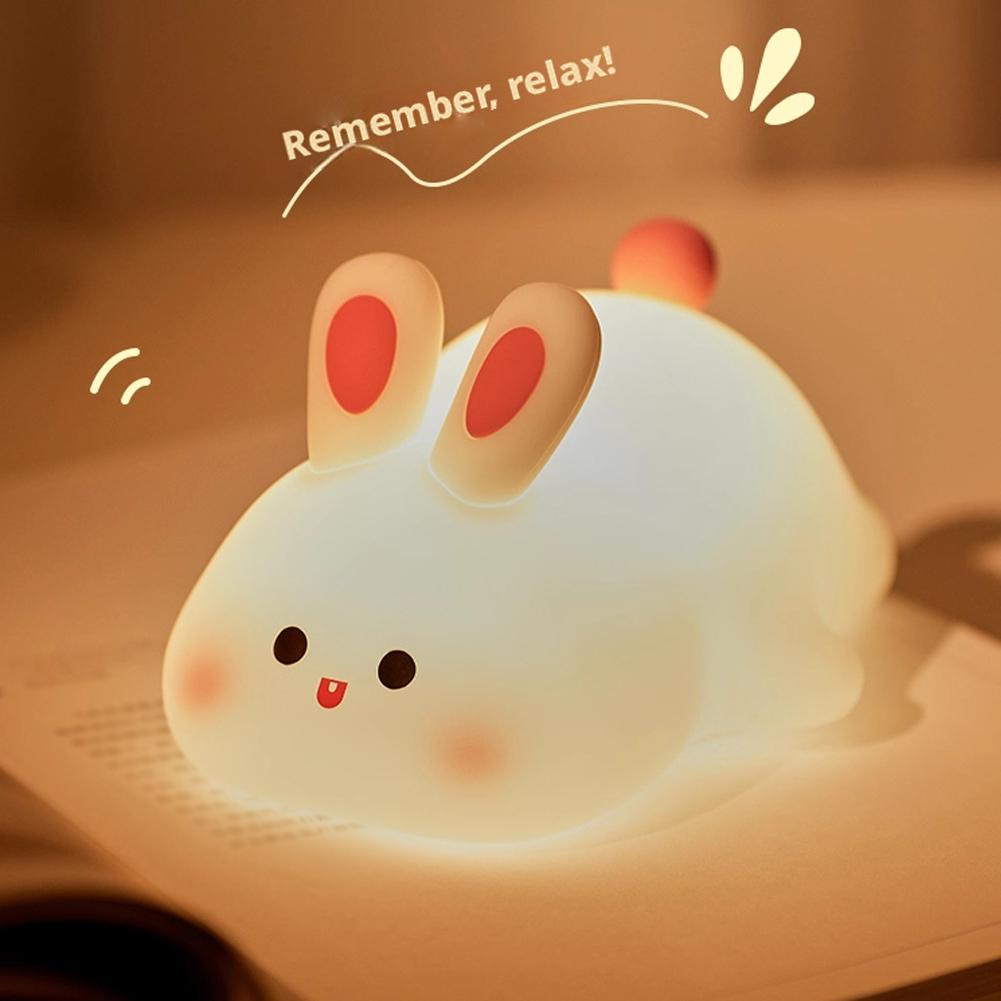 Rechargeable LED Silicone Night Light Light Up Bunnies Big Face Rabbit Decor Cute Bunny Lamp Novelty Gifts Kids Room Bedroom