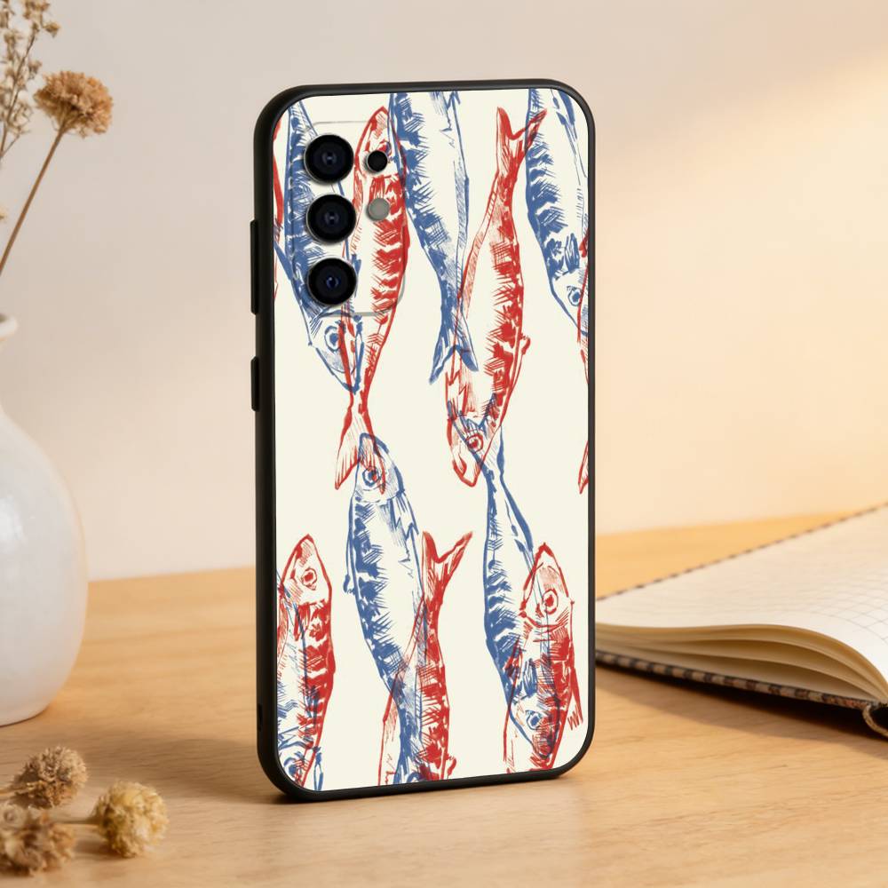 Sardines Fish Art Phone Case Black Silicone Soft For Samsung S25,S24,S21,S22,S23,S30,Ultra,S20,Plus,Fe,Lite