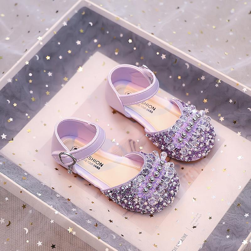 Girls Silver Single Shoes 2025 Spring and Autumn New Children's Rhinestone Korean Version Princess Shoes Little Girl Crystal Shoes Small Leather Shoes