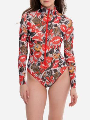 Costume da Bagno Intero Sexy con Zip Europeo & Americano - Muta da Surf a Maniche Lunghe per Donna