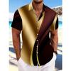 Men's Fashionable Geometric Printed Button Up Shirt Short Sleeved, Casual Hawaiian Style