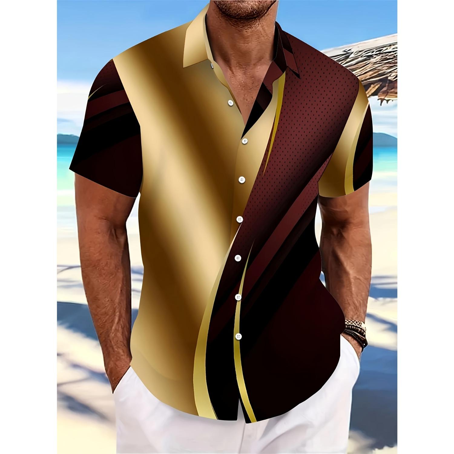 

Мужская модная рубашка с геометрическим принтом, застегивающаяся на пуговицы, с короткими рукавами, в повседневном гавайском стиле XXXL