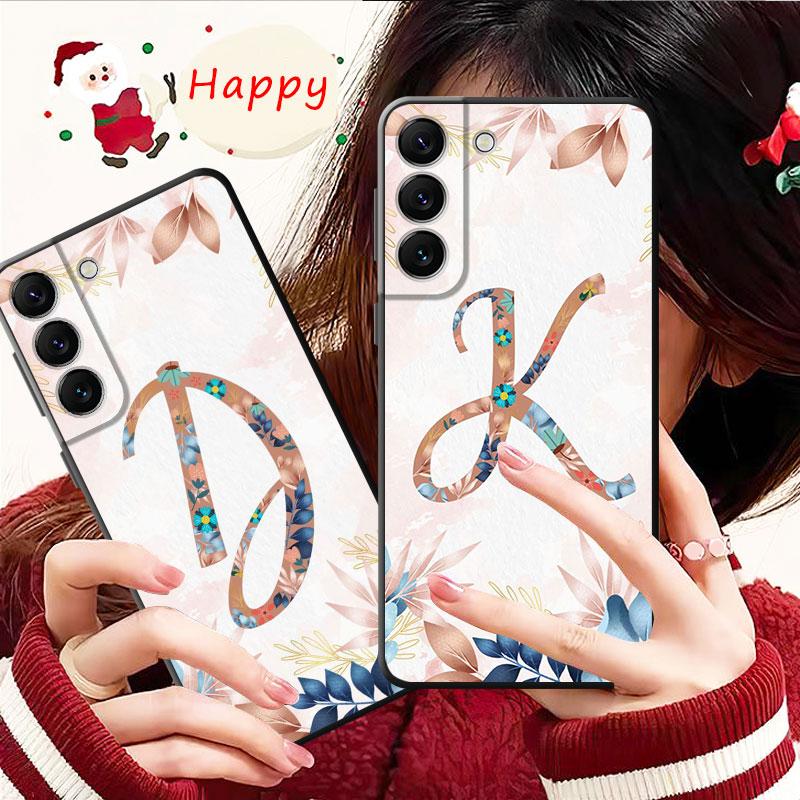 Handyhülle für Samsung Galaxy S23 S22 S21 S20 Fe Ultra S10 S9 S8 Plus Note 20ultra 10plus Hülle Blumenmuster Blatt Buchstabe Kunst