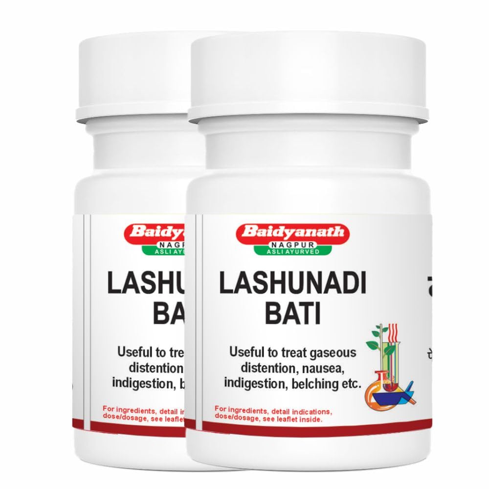 Baidyanath Asli Ayurved Lashunadi Bati 80 Tablets X Pack of 2 for Digestive Health and Gas Relief