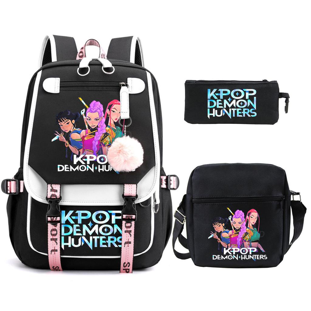 Witch Hunters Kpopdemonhunters Student School Bag Shoulder Bag Casual Pencil Bag Three-Piece Set