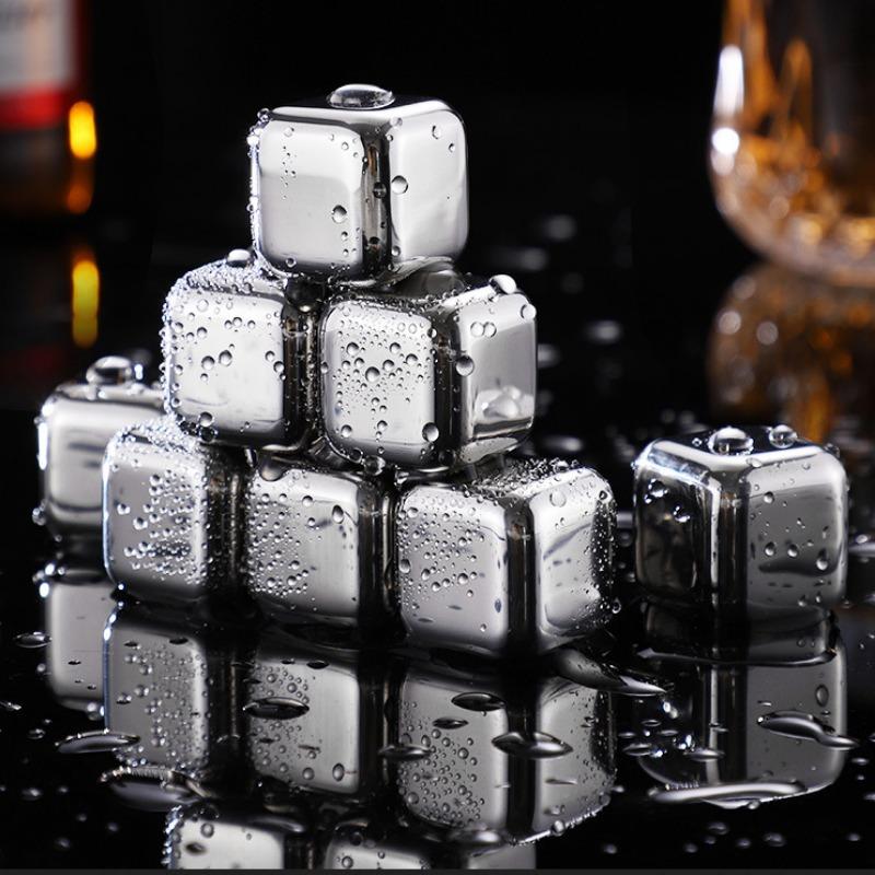 10pcs Stainless Steel Ice Cubes Set Stainless Whisky Ice Stone Cube Metal Reusable Chilling Stones for Wine Beer Bar Accessories