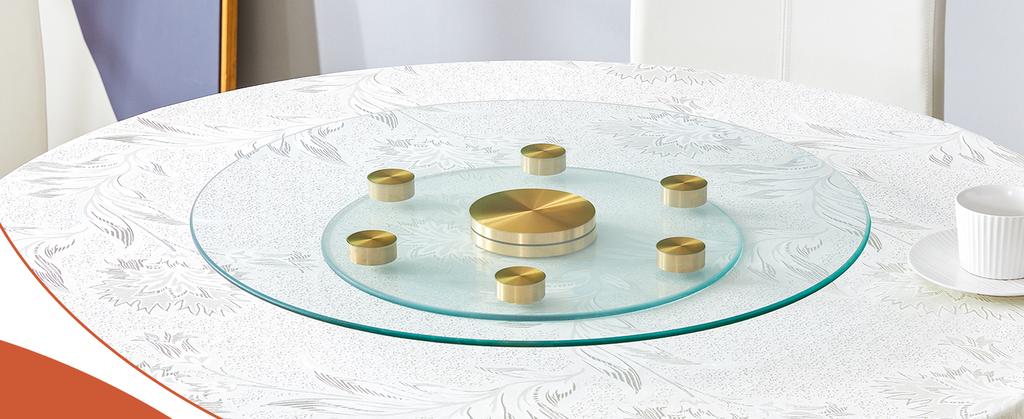 Two-Tier, Rotating Glass Plate. The Upper Glass Diameter 61 cm, the Lower 38 cm. The Design Allows for Easier Picking Up and Putting Down of Objects.