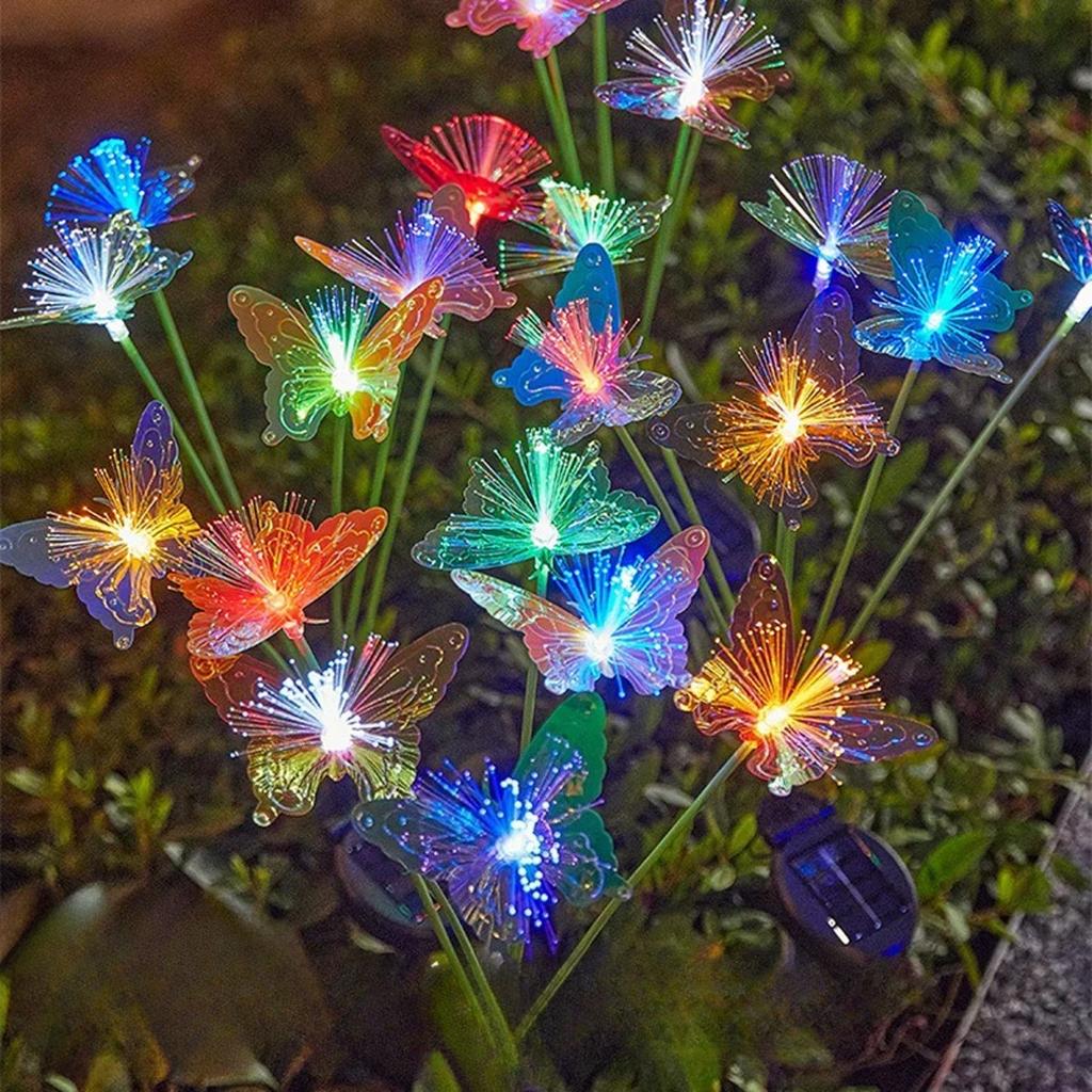 Waterproof Outdoor Courtyard Light 6Heads Solar Powered Butterfly Fiber Optic Light  for Lawn Garden Courtyard Festival Party