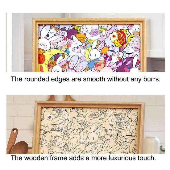 Wooden Rabbit Coloring Puzzle Kit with Marker Pens Glue DIY Hand-Painted 3D Irregular Bunny