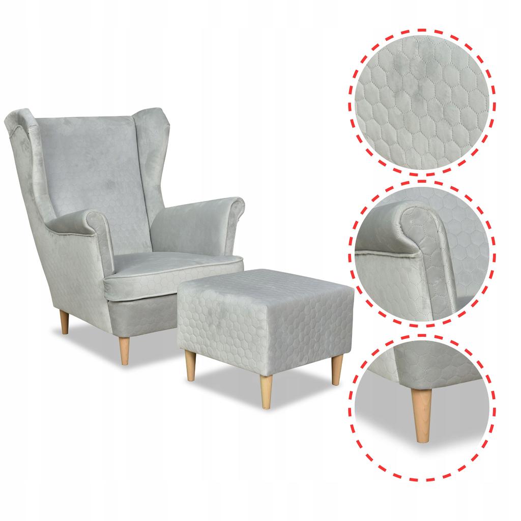 Angelo Wing Chair with Footrest Scandinavian Family Meble Light Gray Grey