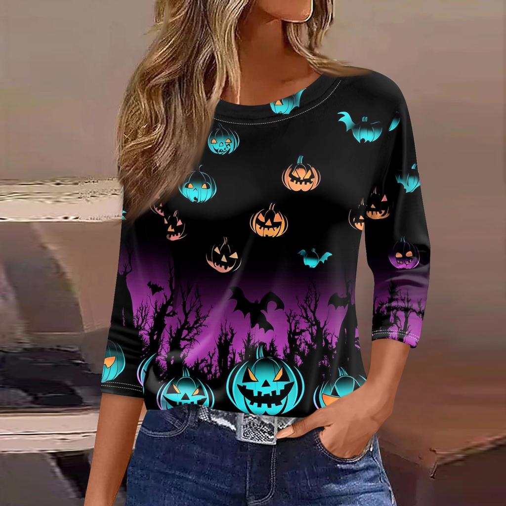 Women's T Shirt Tee Fashion Casual Round Neck 3/4 Sleeve Loose Printed T-Shirt Ladies Top