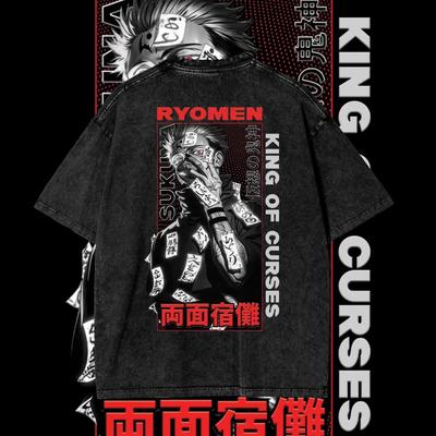 Jujutsu Kaisen Anime T-shirt For Men Ryomen Sukuna Merch Washed Men's T-shirt Vintage Casual Cotton Tops Unisex Clothing