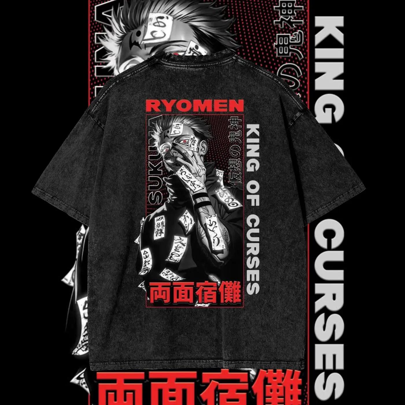 

Аниме-футболка Jujutsu Kaisen для мужчин, мерч Рёмен Сукуна, выстиранная мужская футболка, винтажные повседневные хлопковые топы, одежда унисекс M