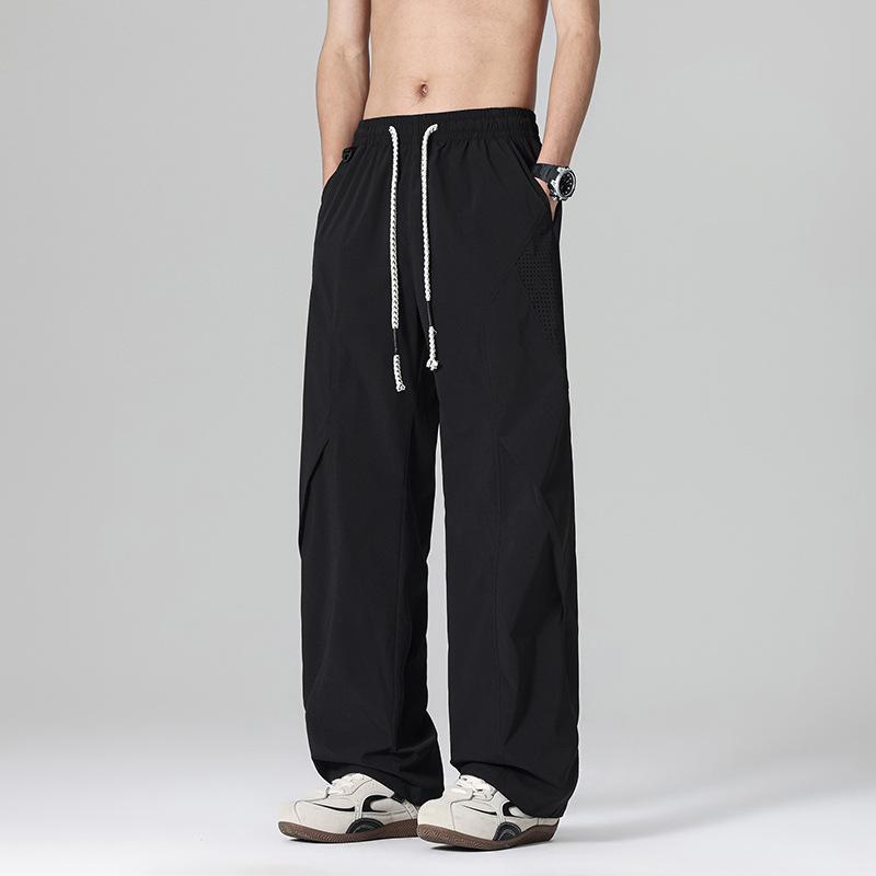 Outdoor mesh breathable sports overalls men's summer thin loose design straight wide-leg casual long pants