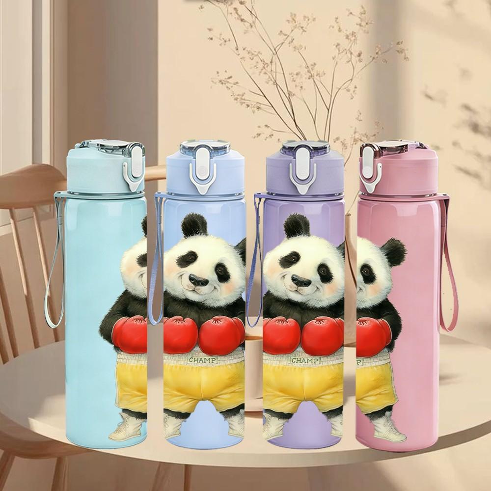 1PC Boxing Gloves Panda Pattern 750ml Color Plastic Sports Water Bottle Leakproof Flip Straw Lid Suitable for Sports Office Home Use