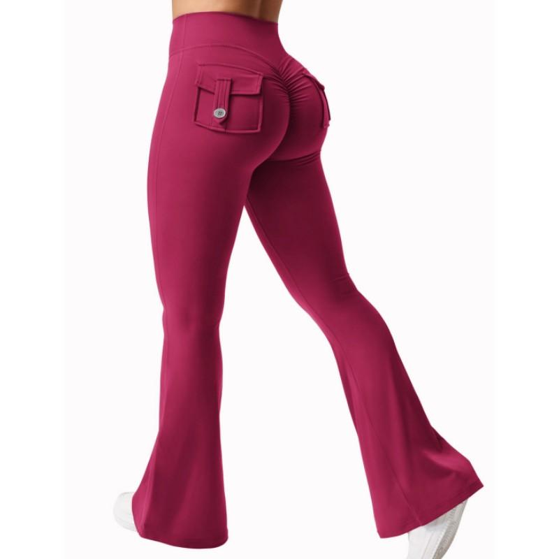 Women's Yoga Workwear Wind Pocket Flared Pants Sports Quick Dry Tummy Tightening Simple Trousers
