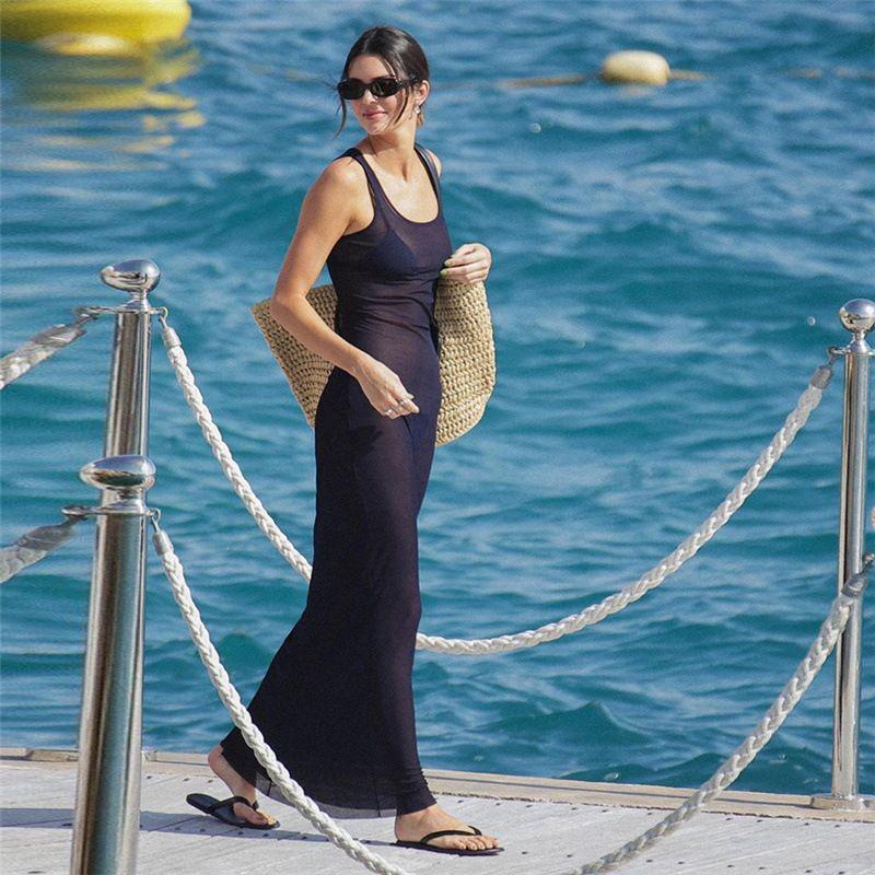 European & American Style Women's Sexy See-through Mesh Vacation Evening Dress