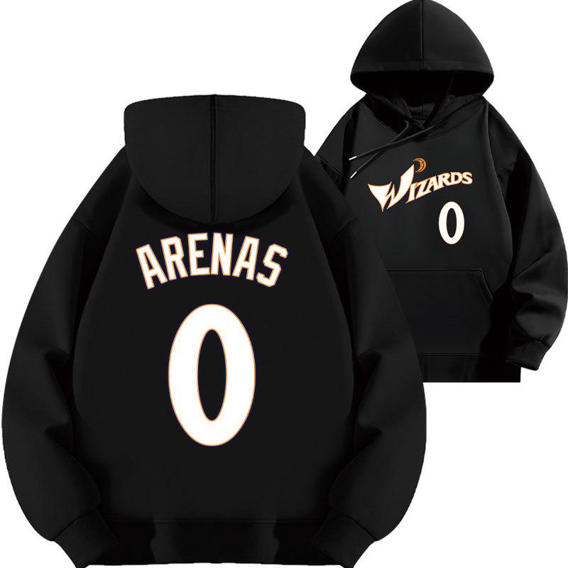 Arenas 0 Wizards Letter Print Hooded Sweater Top Basketball Loose Autumn Fleece Thickened Clothes kids 110cm