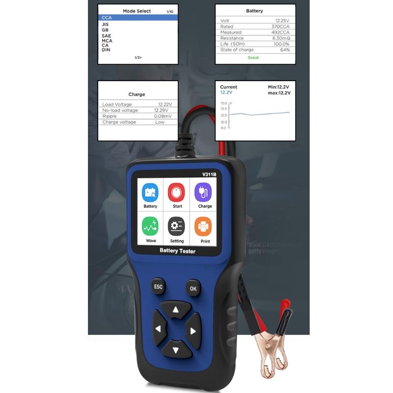 Portable 12V Automotive Car Battery Tester Professional 100-2000 CCA Car Battery Load Analyzer & Alternator On Cranking