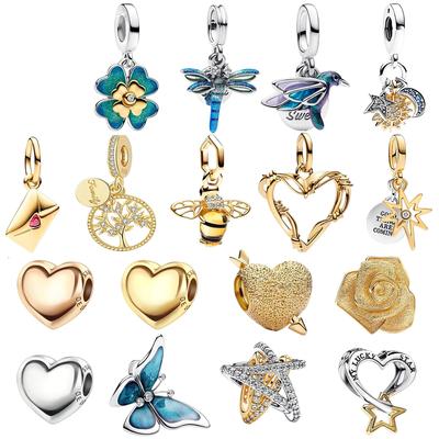 New Original Copper Colorful Heart Clover Rose Star Butterfly Bird Bead Charms For Diy Bracelet Necklace Women Gift