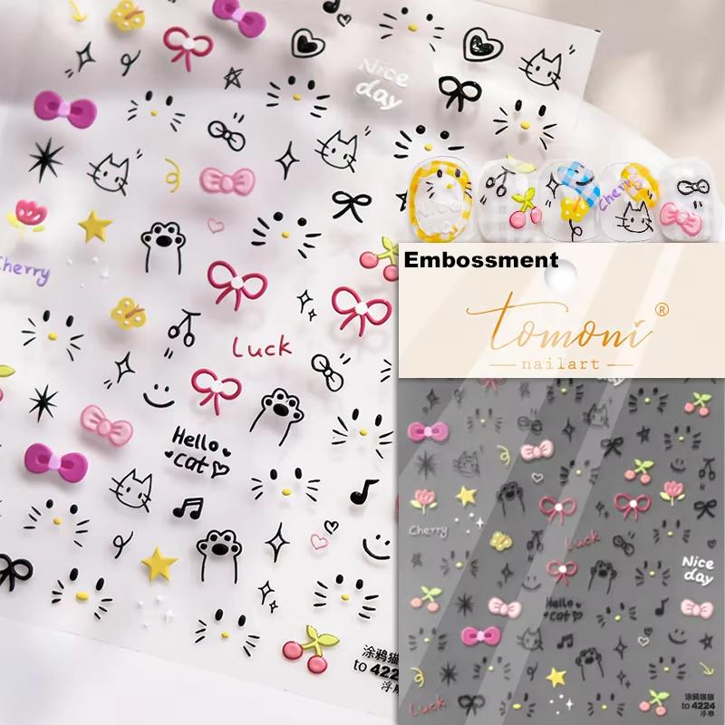 Lovely Strawberry Rabbit Cartoon 5D Embossed Reliefs Self Adhesive Nail Art Decorations Stickers 3D Manicure Decals