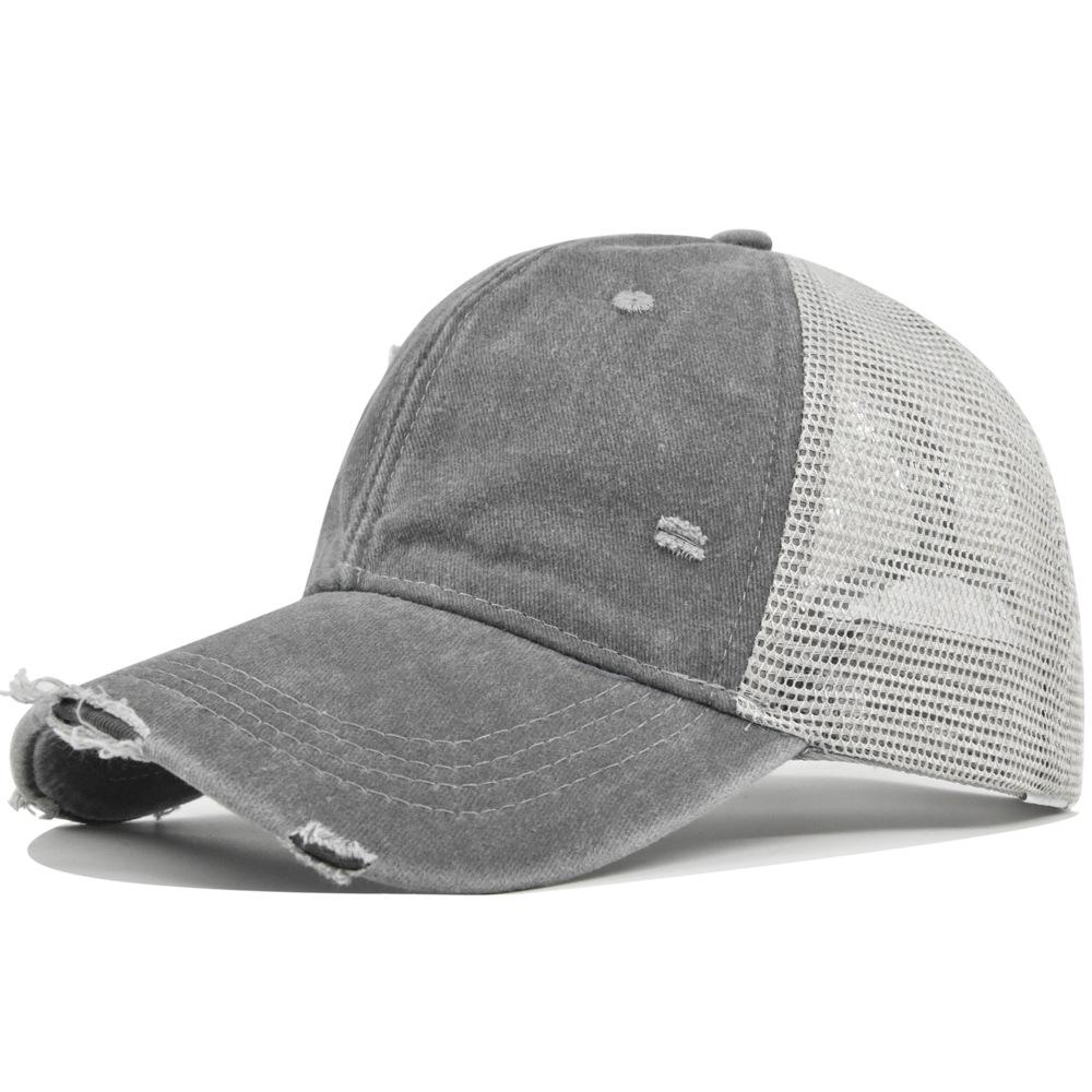 Distressed washed baseball cap soft top duckbill retro mesh cap personalized couple's curved brim hat solid color sun hat