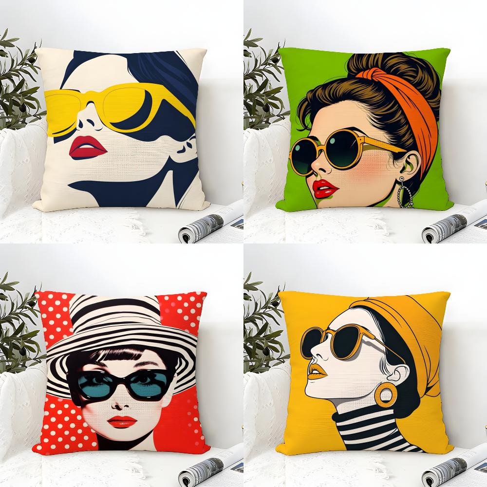 A-Audrey H-Hepburn Fashion Prin Pillow Case Linen Pillow Case Sofa Home Decor Cushion Cover Cushion Cove