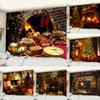 Merry Christmas Tree Fireplace Decoration Printed Pattern Tapestry Home Living Room Bedroom Wall Tapestry