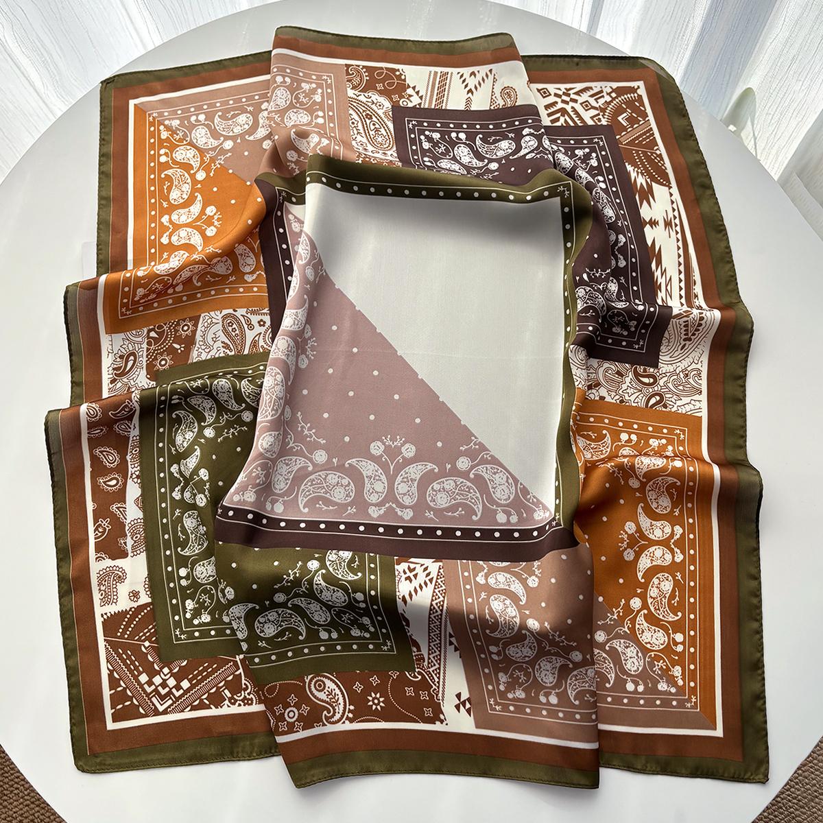 

Paisley Printed Square Scarf For Women Stylish Imitation Silk Scarves Bandanas Luxury Hijab Neckerchief Elegant Shawl Wraps