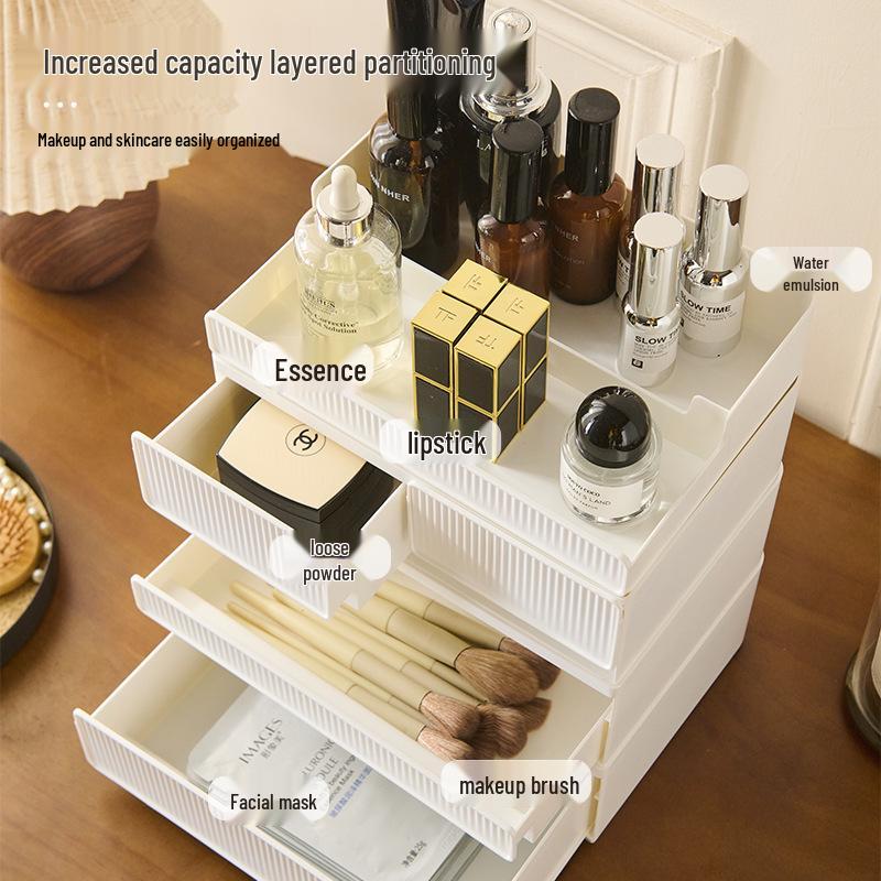Stackable Multi-Layer Cosmetic Storage Box: High-End Skincare & Lipstick Organizer with Desktop Drawers