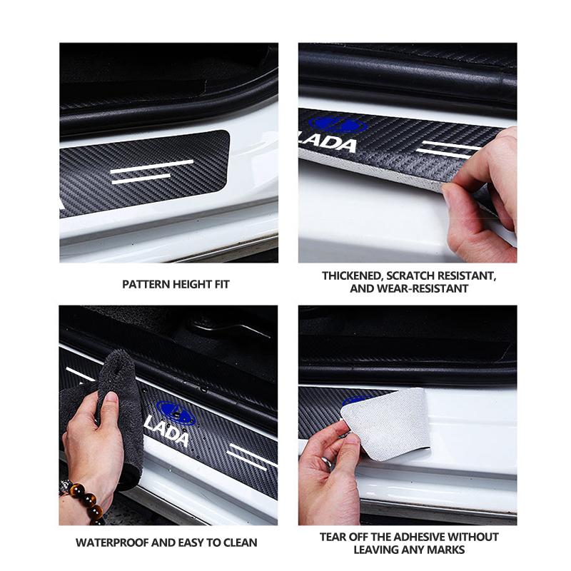 For Lada Carbon Fiber Leather Car Door Threshold Strips Auto Scratch Protector Vesta Granta Largus Vaz Samara Vesta Niva 4X4