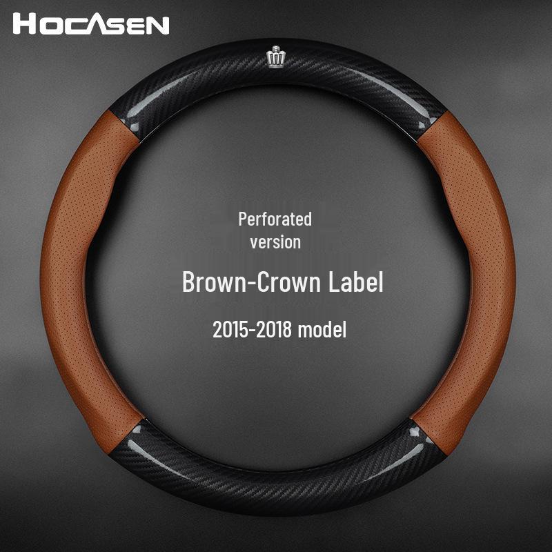 Compatible Genuine Leather Steering Wheel Cover for Crown Models (12th-14th Gen, 2005-2021) - Carbon Fiber Design