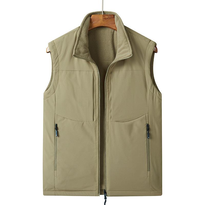 Winter Velvet Vest Double-sided Wear Men's Casual Outdoor Sports Fishing Vest Breathable Jacket Men