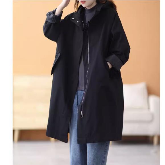 

Женская парка большого размера в корейском стиле, свободный плащ тренч с капюшоном для работы, осень-зима, средней длины, также подходит для весны и осени L