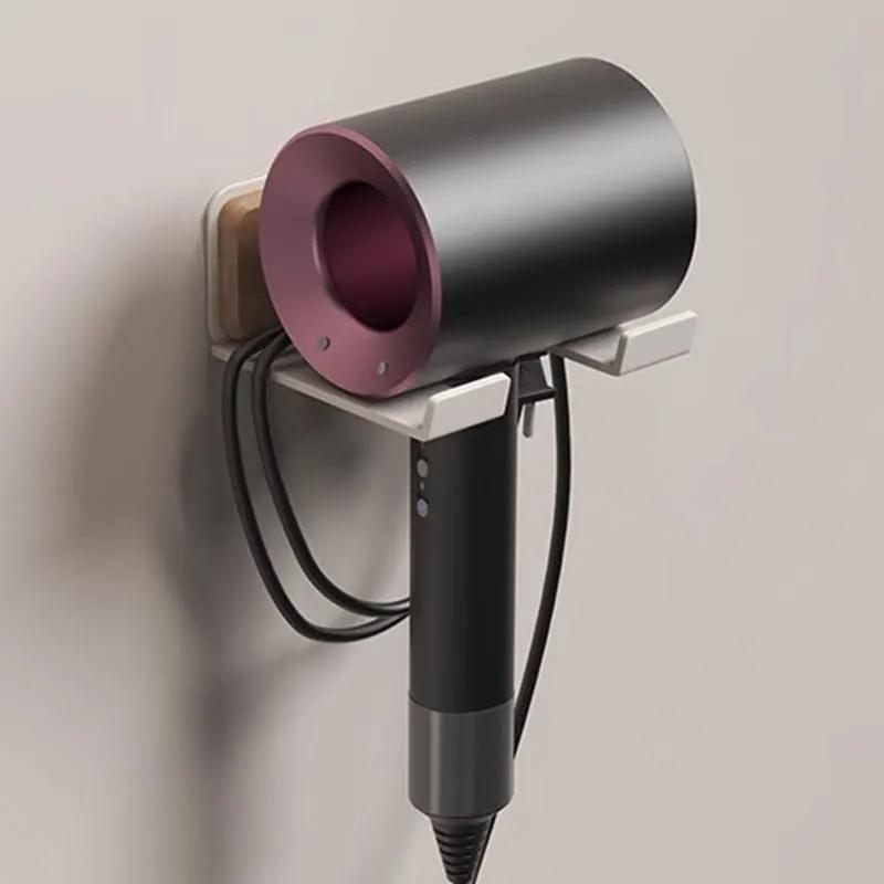 Hair Dryer Holder Bathroom Wall Mounted Hair Dryer Storage Rack Punch-Free Wood Natural Style Hair Dryer Hanger Bathroom Shelf