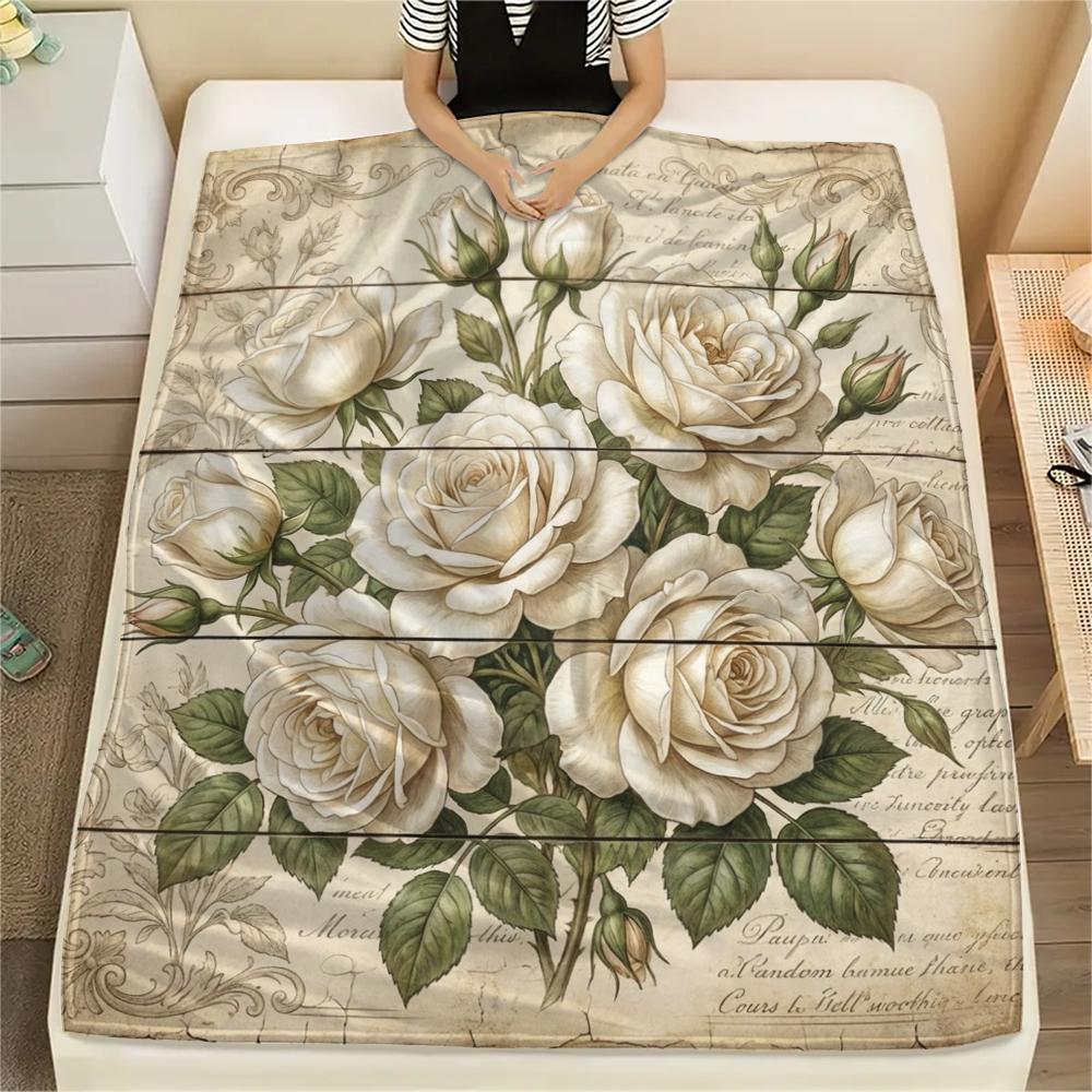 1PC Retro Tree of Life Flowers Print Flannel Blanket, High quality All Seasons, Home Decor, Warmth and Comfort, Perfect for Christmas Gifts