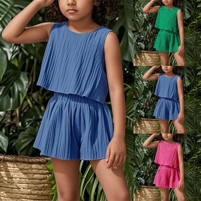 Summer Children's Casual Wear, Sleeveless, Solid Color, Loose And Comfortable Top And Shorts Two-piece Set