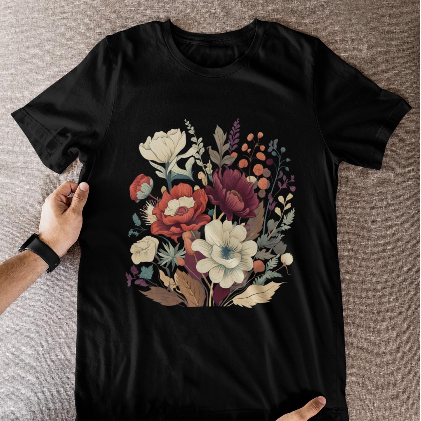 Women s Floral Sweatshirt Crewneck Brown Floral Bouquet Graphic Tee L