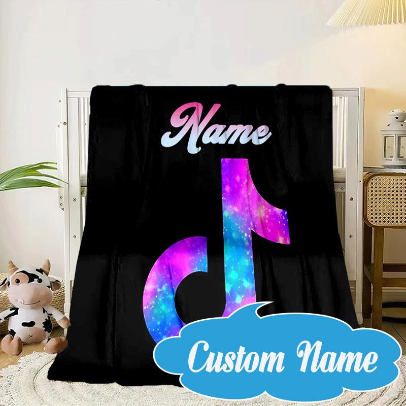 Custom Name Music Tik Celebration Blanket bed sofa Blanket Flannel Blanket for Camping, Hiking, Picnic Essentials,gift for Fan family