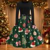 Women's Casual Slim Fit Long Sleeve Round Neck Flared Dress with Christmas Print