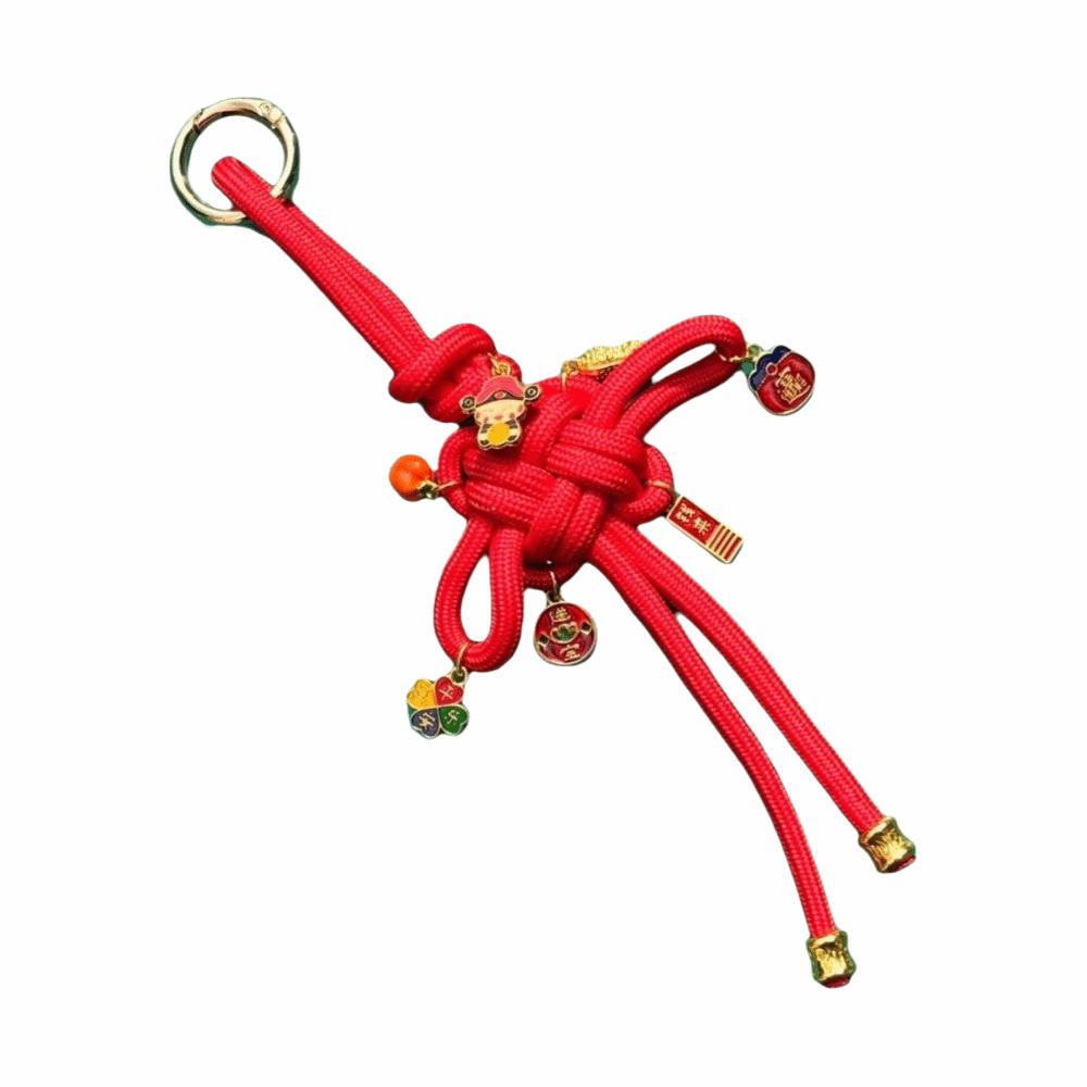 Retro Chinese Phone Chain Cute Fortune God Keyring Hand-woven Plutus Lucky Keychain  Decoration