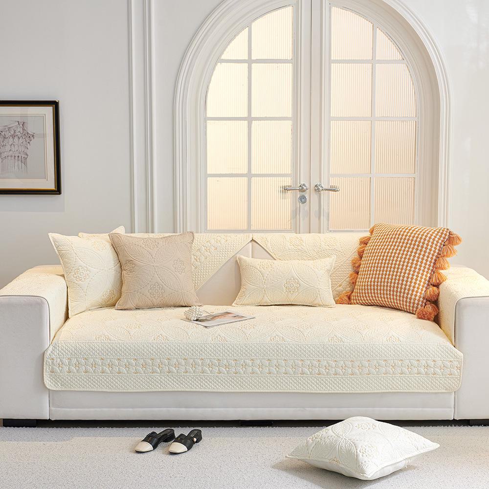 Pure Cotton Embroidered Sofa Cushions - All-Season, Simple Design, Non-Slip Fabric