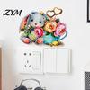 Watercolor Rabbit Wall Decals & Flowers Light Switch Sticker, Cute Bunny Peel And Stick Decal, Nursery Room Decor PVC Waterproof Art Decors